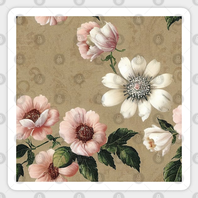 Vintage Antique Pink and White Floral Sticker by VintageFlorals
